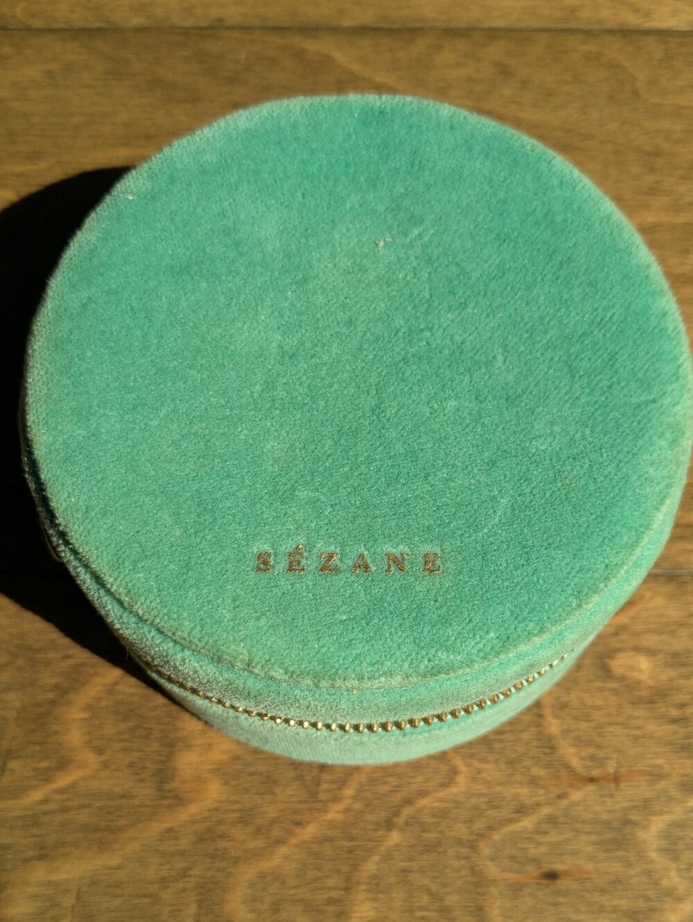 Sézane Teal Velvet Round Jewelry Travel Case